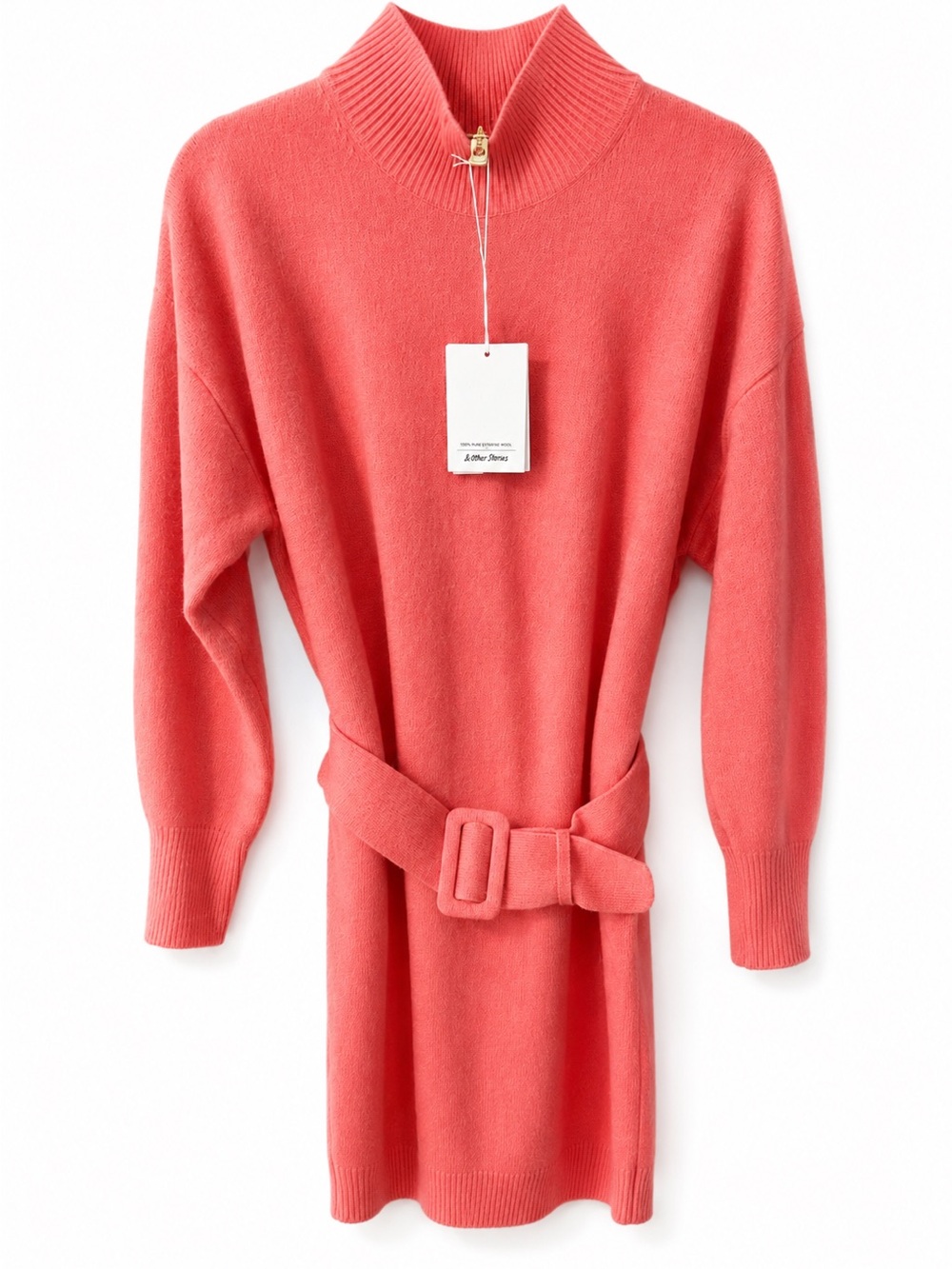 & Other Stories Coral Belted Cowl-Neck Sweater Dress